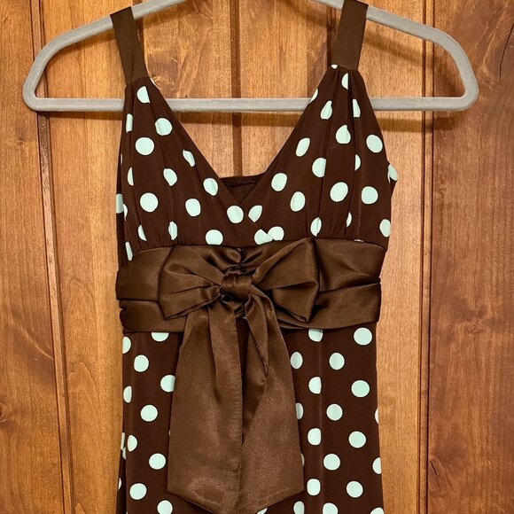 Brown Girl’s Dress with Blue Polka Dots, Size M - Picture 1 of 8